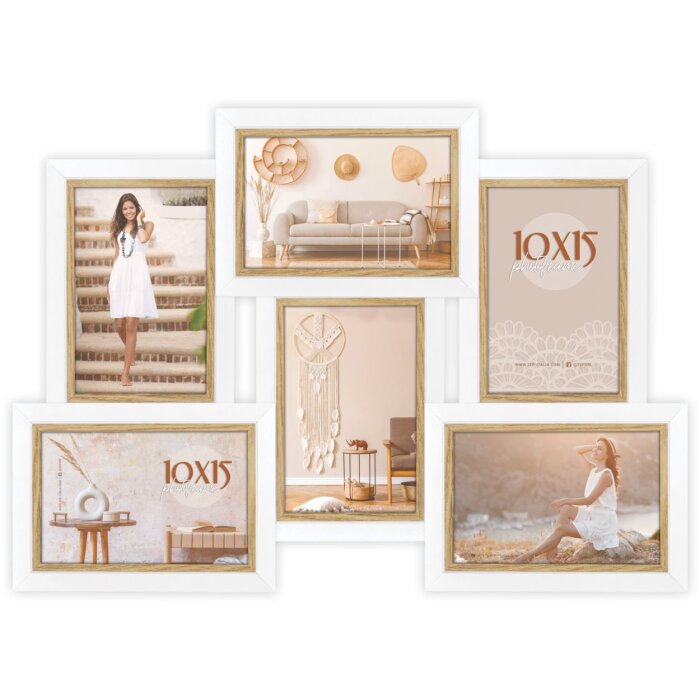 ZEP Cornice da galleria in legno Ayas bianco 6 foto 10x15 cm (45,5x32 cm)