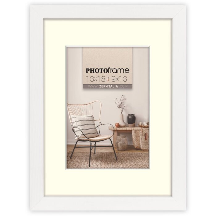Cornice in legno ZEP Malmo bianco 50x70 cm con Passepartout 40x60 cm