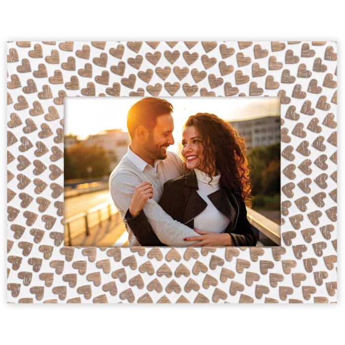 ZEP Portafoto in legno Lorena 10x15 cm e 13x18 cm cuori marrone-bianco