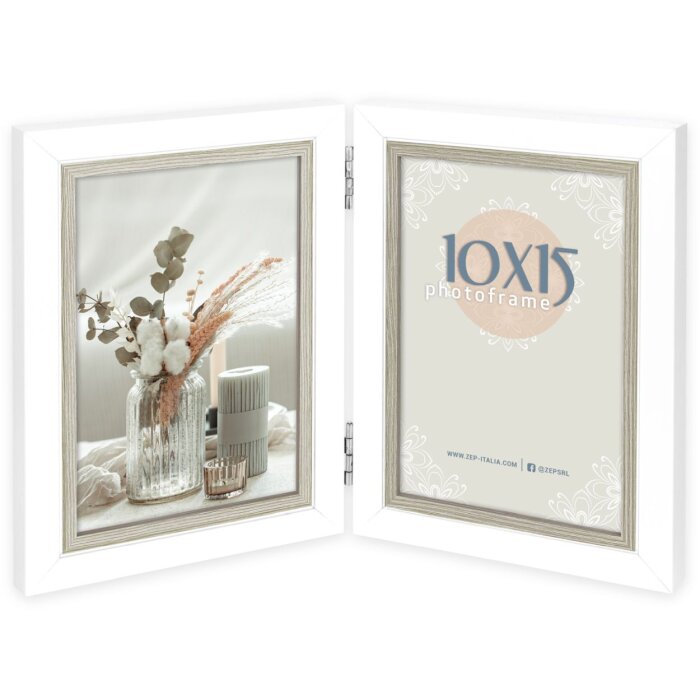ZEP Cornice doppia in legno Sion bianco 2 foto 10x15 cm, 13x18 cm o 15x20 cm