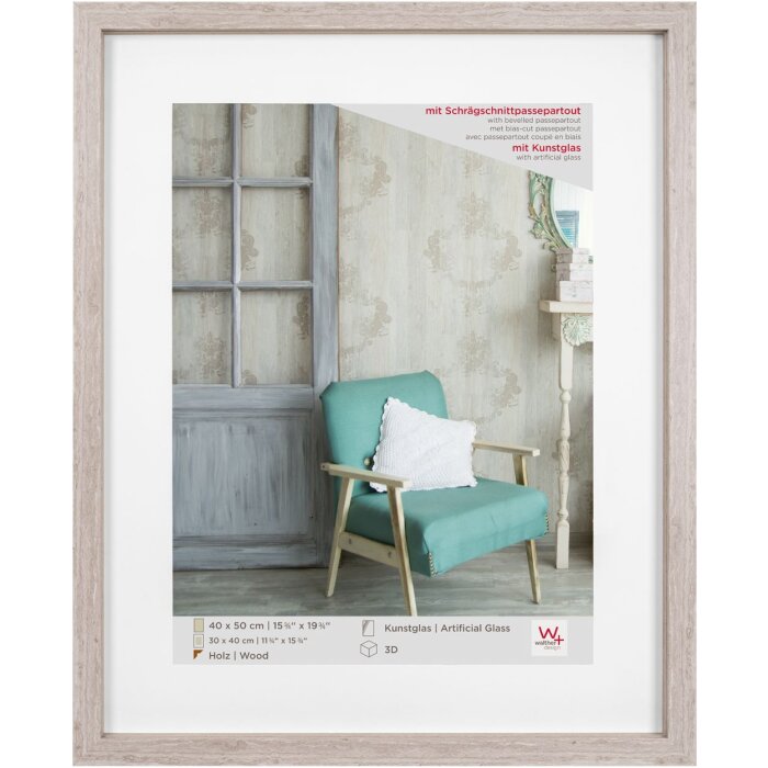 Telaio Walther in legno grigio Stoccolma 40x50 cm con vetro acrilico passe-partout