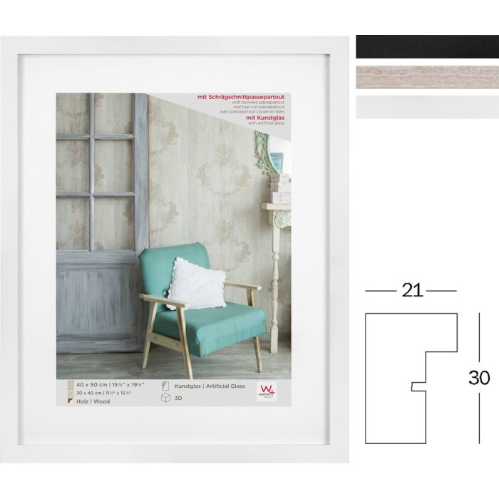 Walther Cornice in legno Stockholm 40x50 cm con vetro acrilico Passepartout