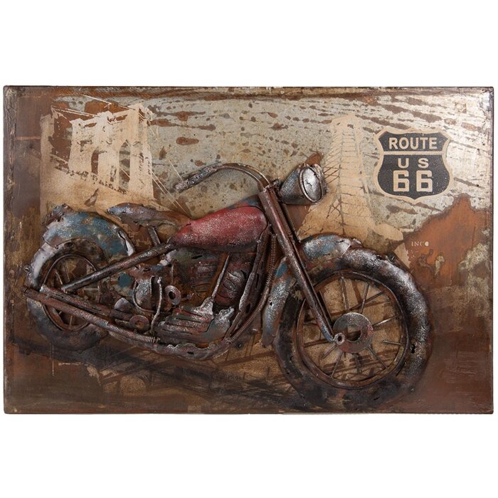 Clayre & Eef 5WA0189 Decorazione murale Moto 60x4x40 cm Marrone Rettangolo