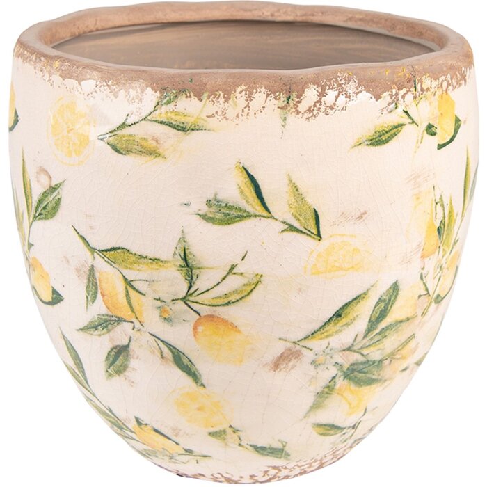 Clayre & Eef 6CE1529L Vaso da fiori in ceramica gialla Ø 19x19 cm Disegno botanico