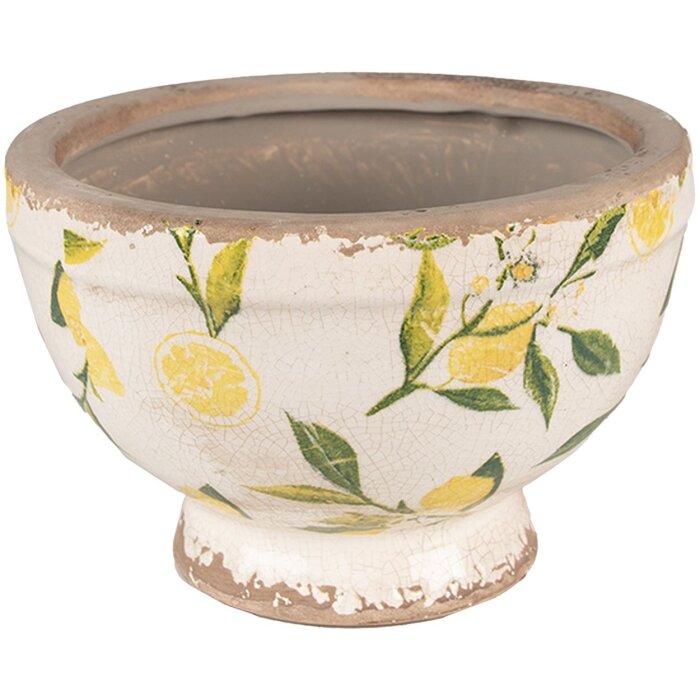 Clayre & Eef 6CE1536S Vaso da fiori motivo limone giallo Ø 17x11cm