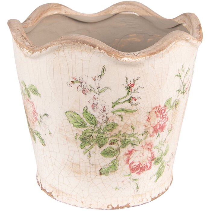 Clayre & Eef 6CE1537M Vaso da fiori Rosa Beige Ø 16x14 cm Ceramica Romantica