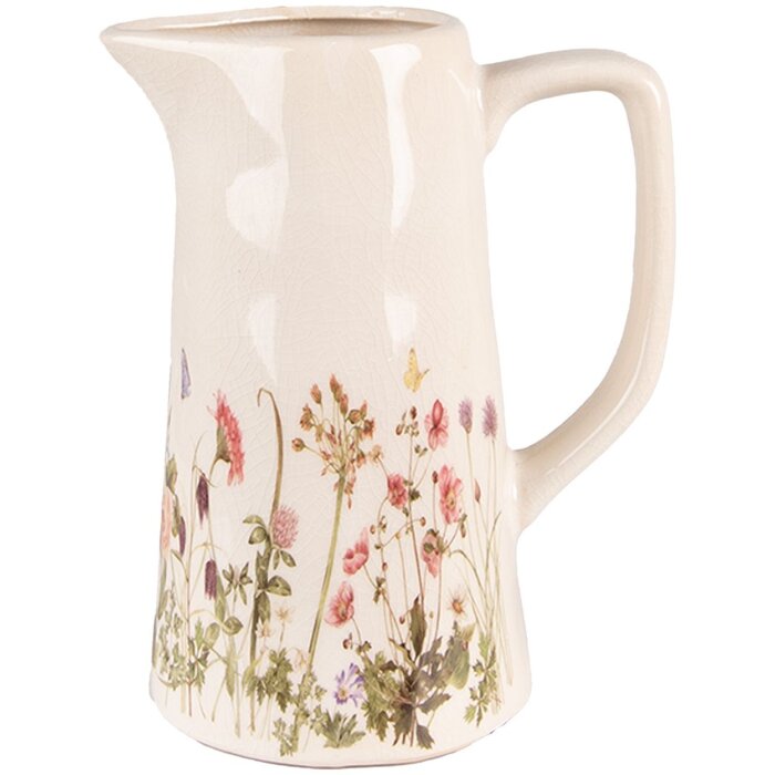 Clayre & Eef 6CE1558L Brocca da decorazione in ceramica 20x13x25 cm Rosa Beige