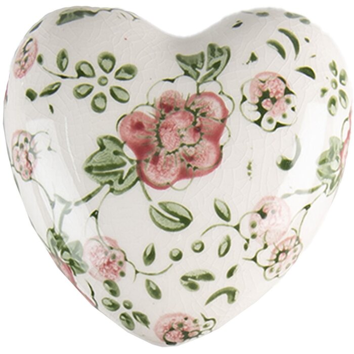 Clayre & Eef 6CE1565M Decorazione Cuore Rosa Beige 8x8x4 cm Ceramica Antica