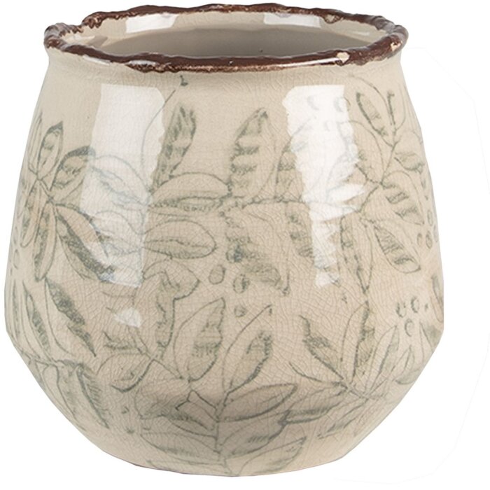 Clayre & Eef 6CE1577M Vaso da fiori decorativo Ø 14x13 cm Verde - Beige