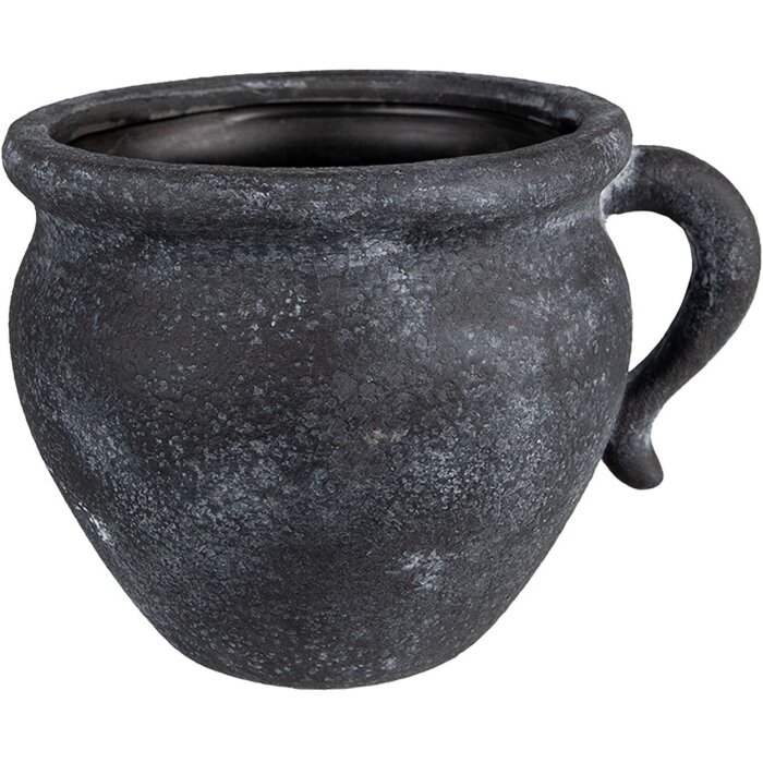 Clayre & Eef 6CE1580 Vaso da fiori in ceramica grigia 20x16x14 cm con manico