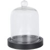 Clayre & Eef 6GL4038 Campana in vetro Ø 10x14 cm Base in legno nero Rotonda