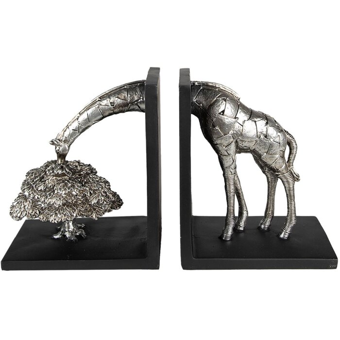 Clayre & Eef 6PR3635 Fermalibro Giraffa Argento 30x10x18 cm 2 pezzi