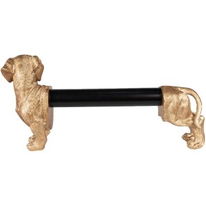 Clayre & Eef 6PR3637 Porta rotolo da cucina Dog Gold Black 46x15x21 cm