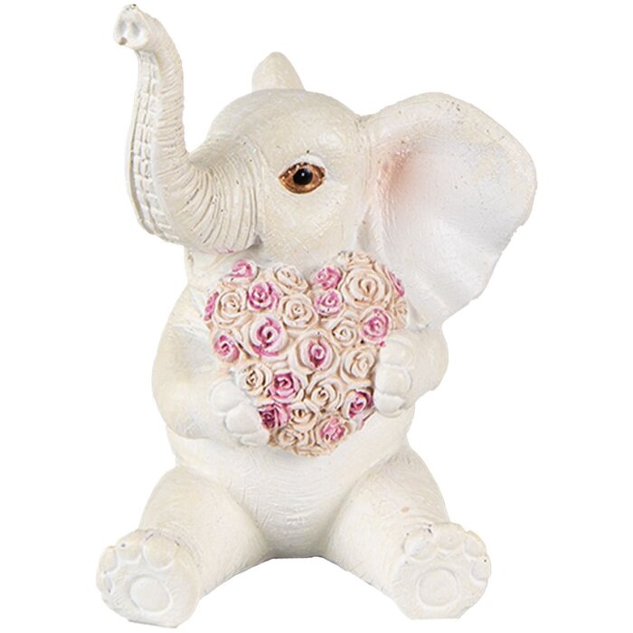 Clayre & Eef 6PR3820 Decorazione Elefante 8x6x10 cm Bianco - Rosa