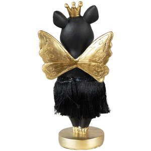 Clayre & Eef 6PR3860 Decorazione Maiale 9x6x18 cm Nero Oro Corona Ali