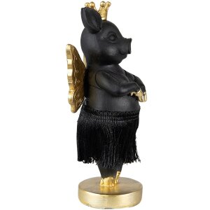 Clayre & Eef 6PR3860 Decorazione Maiale 9x6x18 cm Nero Oro Corona Ali