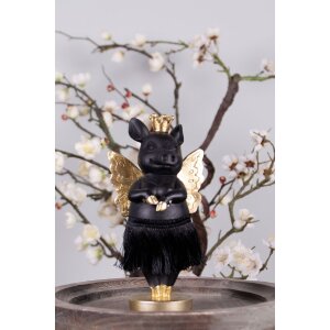 Clayre & Eef 6PR3860 Decorazione Maiale 9x6x18 cm Nero Oro Corona Ali