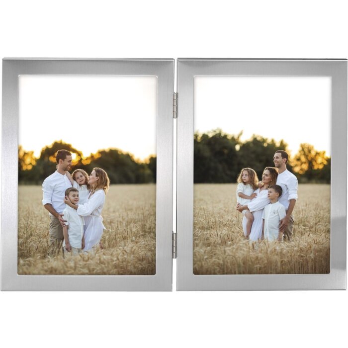Doppia cornice Hama in alluminio Calais argento per 2 foto 10x15 cm