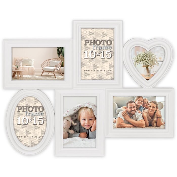 ZEP Gallery Frame Barcellona bianco 6 foto 10x15 cm e 10x10 cm (45,5x37 cm)