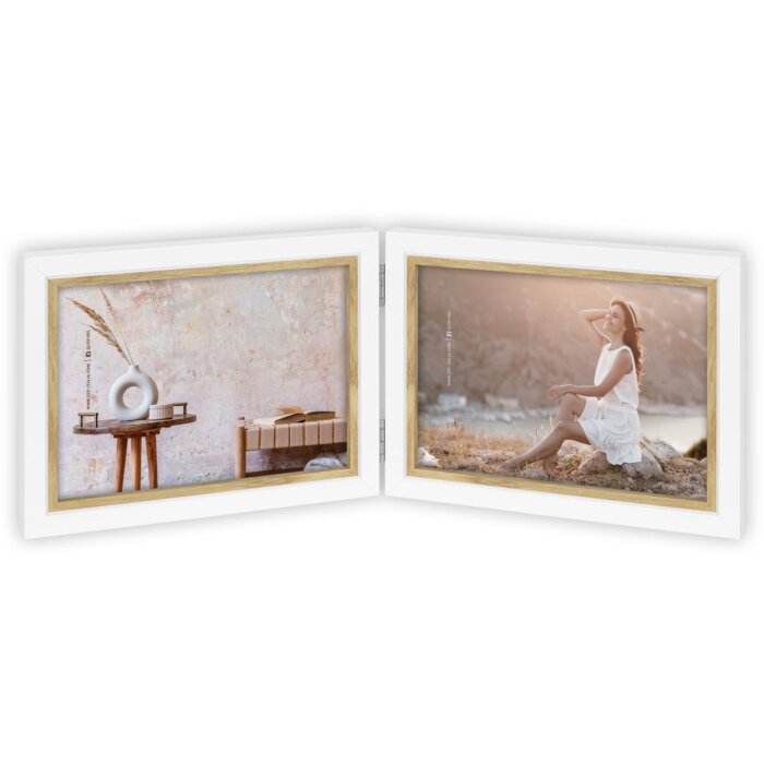 ZEP cornice doppia Ayas bianca 2 foto 13x18 cm cornice in legno 41x15,5 cm formato orizzontale