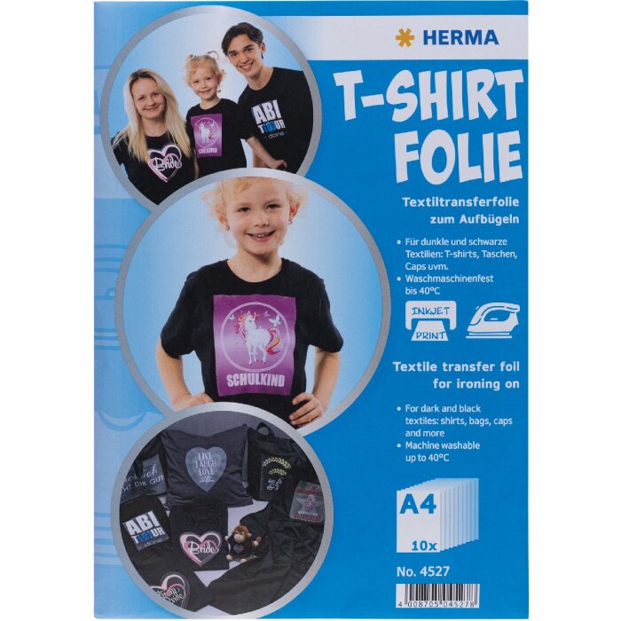 HERMA 4527 Pellicola per il trasferimento di T-shirt A4 scura stampabile 10 fogli