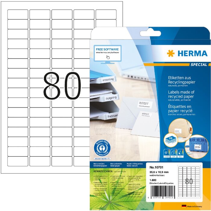 HERMA 10701 Etichette carta riciclata A4 35,6x16,9 mm bianco permanente