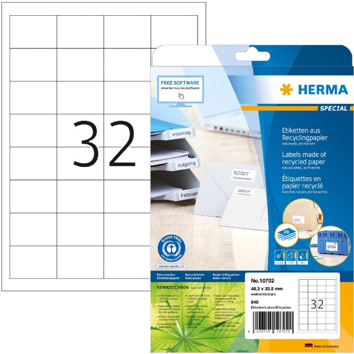 HERMA 10702 Etichette carta riciclata A4 48,3x33,8 mm bianco permanente