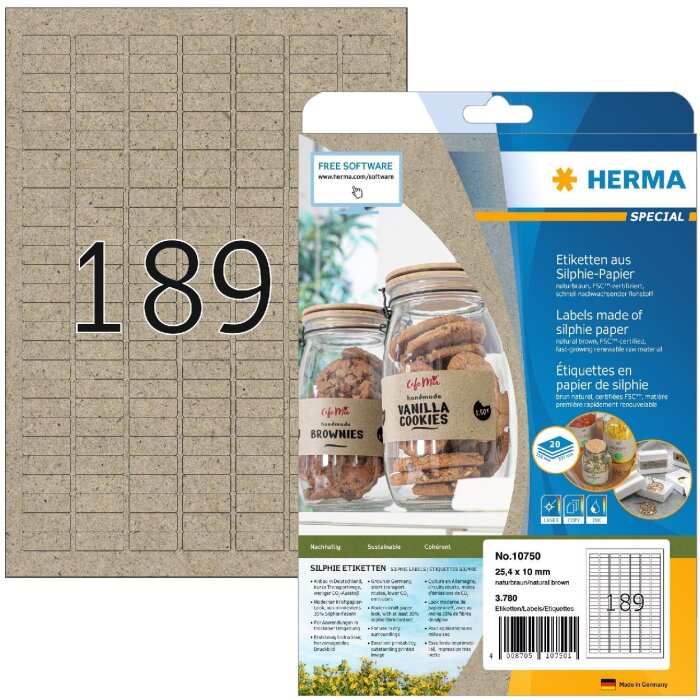 HERMA 10750 Etichette in carta Silphie A4 25,4x10 mm marrone naturale adesivo permanente