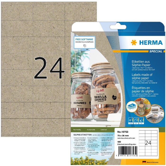 HERMA 10753 Etichette carta Silphie 70x36mm marrone naturale permanente 480 pezzi