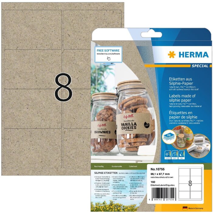 HERMA 10755 Etichette carta Silphie A4 99,1 x 67,7 mm marrone naturale permanente