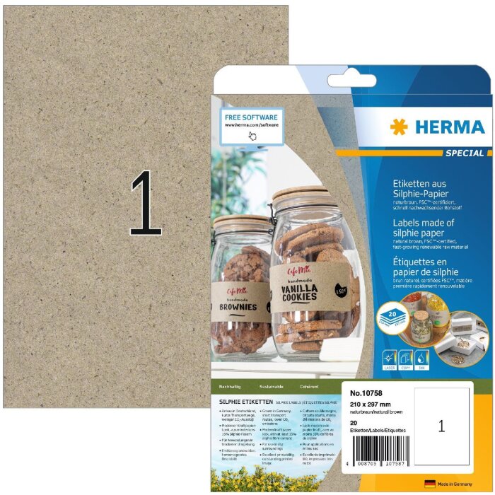 HERMA 10758 Etichette Carta Silphie A4 210 x 297 mm marrone naturale permanente