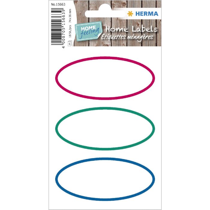 HERMA 15663 HOME etichette ovali tricolori 76x35 mm 18 pezzi