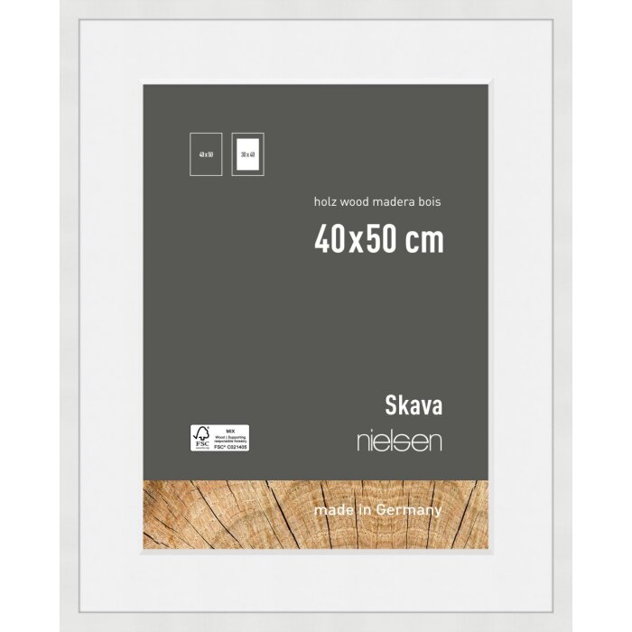 Cornice Nielsen in legno Skava Bianco 40x50 cm con Passepartout 30x40 cm