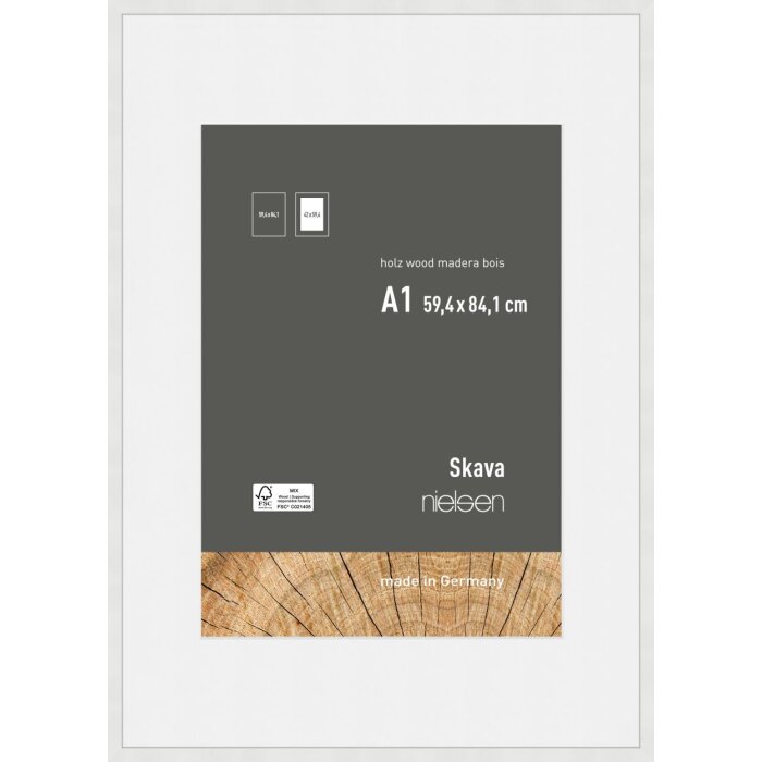 Cornice Nielsen in legno Skava bianco 59,4x84,1 cm con passepartout 42x59,4 cm