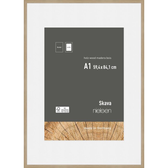 Cornice Nielsen in legno Skava rovere 59,4x84,1 cm con passepartout 42x59,4 cm