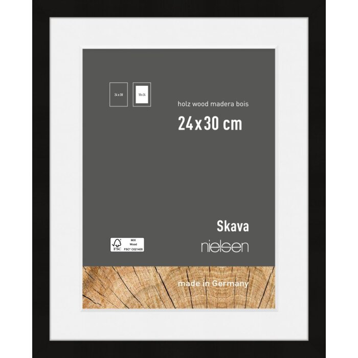 Cornice Nielsen in legno Skava nero 24x30 cm con Passepartout 18x24 cm