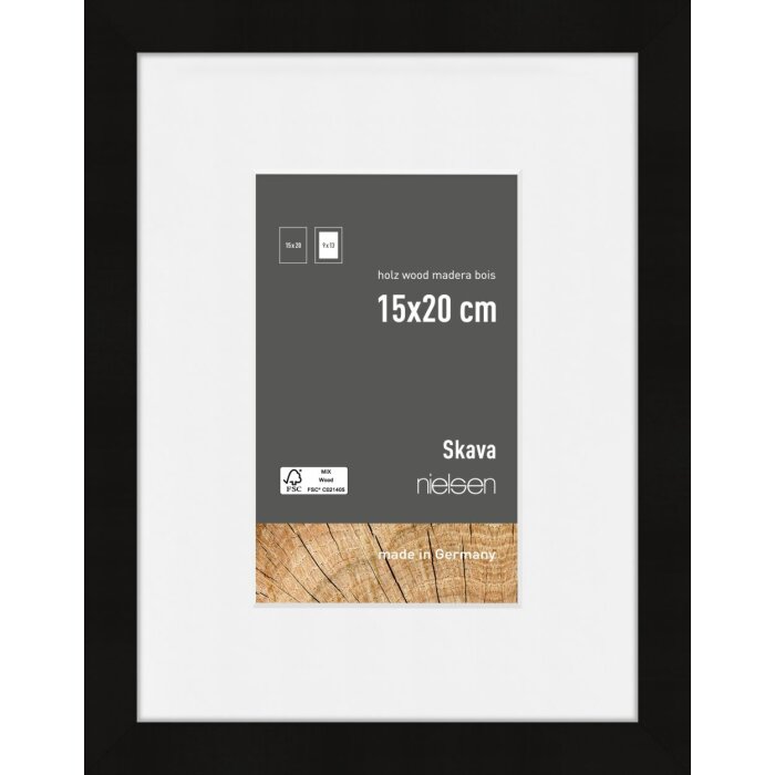 Cornice Nielsen in legno Skava Nero 15x20 cm con Passepartout 9x13 cm