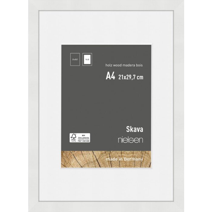 Cornice Nielsen in legno Skava Bianco 21x29,7 cm con Passepartout 15x20 cm