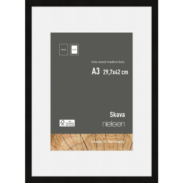 Cornice Nielsen in legno Skava nero 29,x7x42 cm con passepartout 21x29,7 cm