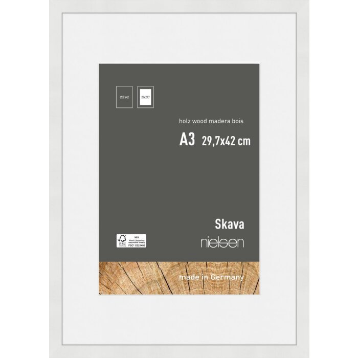 Cornice Nielsen in legno Skava bianco 29,x7x42 cm con passepartout 21x29,7 cm