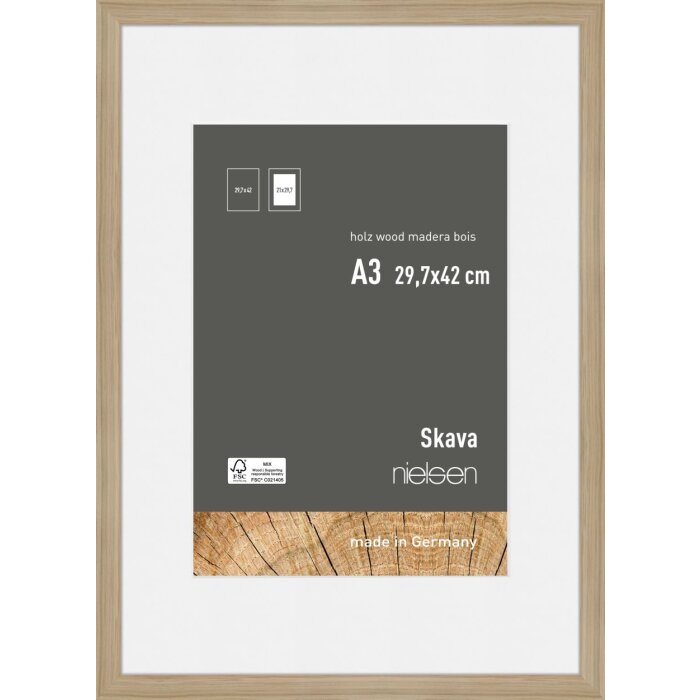 Cornice Nielsen in legno rovere Skava 29,x7x42 cm con passepartout 21x29,7 cm