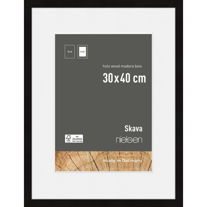 Cornice Nielsen in legno Skava nero 30x40 cm con passe-partout 21x29,7 cm