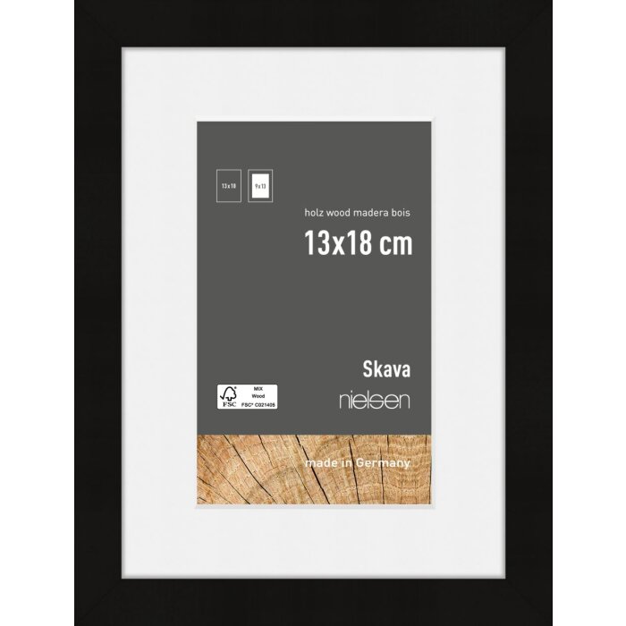 Cornice Nielsen in legno Skava Nero 13x18 cm con Passepartout 9x13 cm