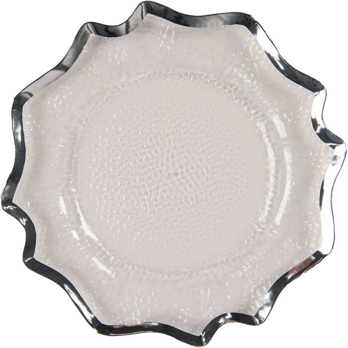 Clayre & Eef 65238ZI Piattino trasparente, color argento Ø 33x1 cm