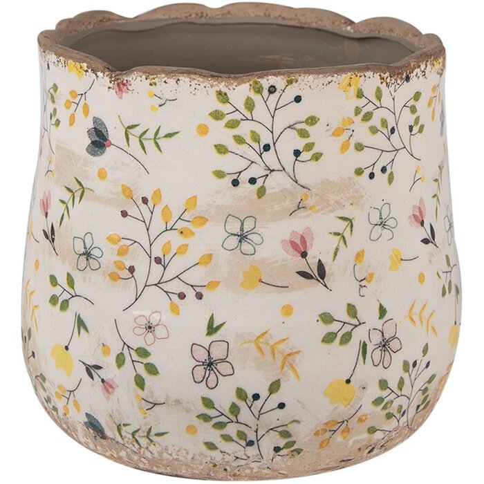 Clayre & Eef 6CE1610M Vaso da fiori Beige Giallo Ø 18x16 cm Ceramica Stile Country