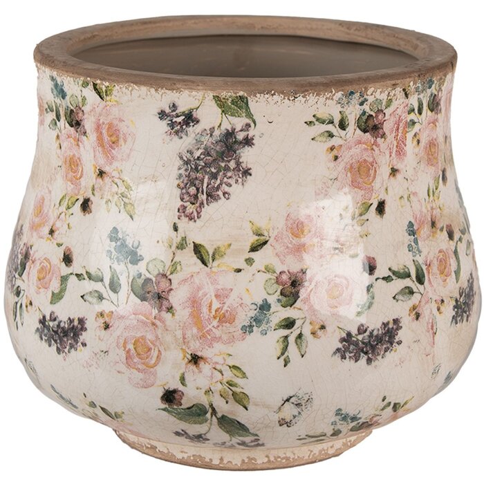 Clayre & Eef 6CE1612L Vaso da fiori Beige Rosa Ø 22x18 cm Stile Country