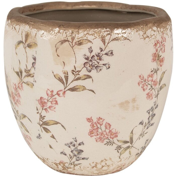 Clayre & Eef 6CE1615M Vaso da fiori in ceramica beige rosa Ø 14x14 cm