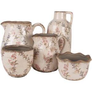 Clayre & Eef 6CE1617M Vaso da fiori in ceramica beige rosa Ø 17x11 cm