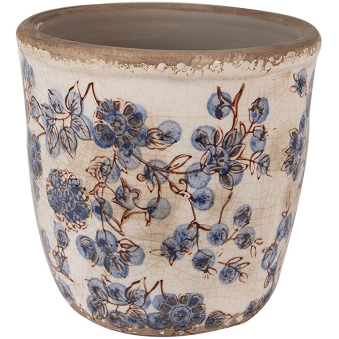 Clayre & Eef 6CE1619M Vaso da fiori in ceramica beige blu Ø 14x14 cm