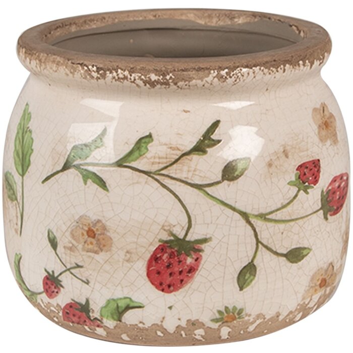 Clayre & Eef 6CE1632S Vaso da interno Beige-Rosso Ø 12x10 cm Stile Country